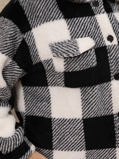 Plus Size Pocketed Plaid Collared Jacket