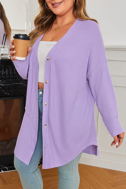 Plus Size Waffle Knit Button Front Cardigan - Plus Size XL-4XL - View 6
