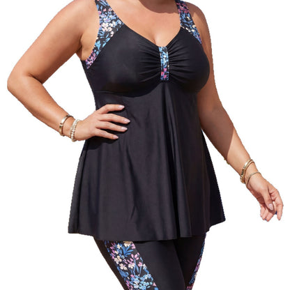Plus Size Tankini Swimsuit with Skirt Floral - Plus Size Clothing