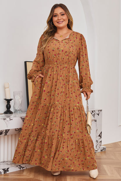 Plus Size Floral Split V Neck Ruffled Tiered Maxi Dress - Plus Size XL-4XL - View 3
