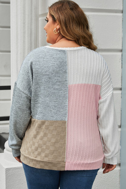 Plus Size Cable Knit Colorblock Top - Plus Size XL-4XL - View 2