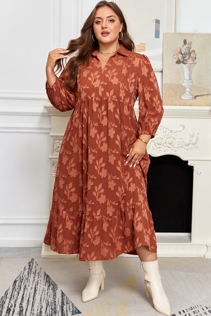 Plus Size Textured 3D Floral Ruffle Hem Long Dress - Plus Size XL-4XL - View 6
