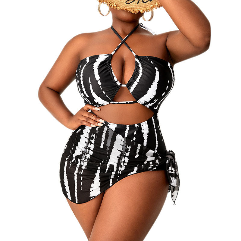 Plus Size Striped Backless One-Piece Swimsuit
