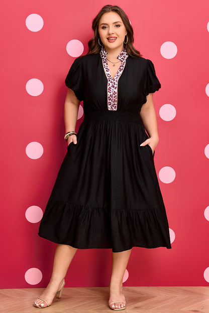 Plus Size Leopard V-Neck Smocked Dress - Plus Size XL-4XL - View 4