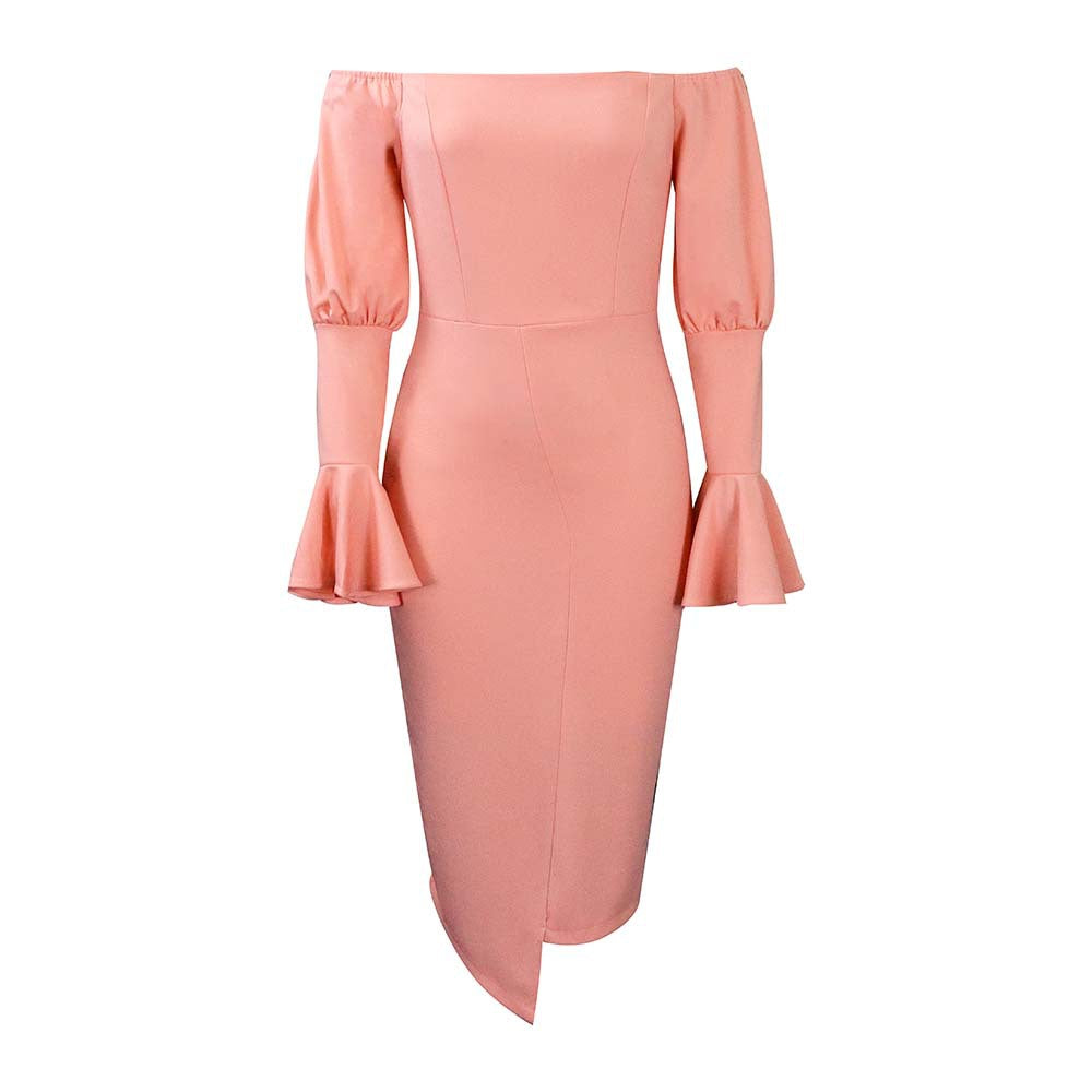 Plus Size Flared Sleeve High Waist Wrap Midi Dress