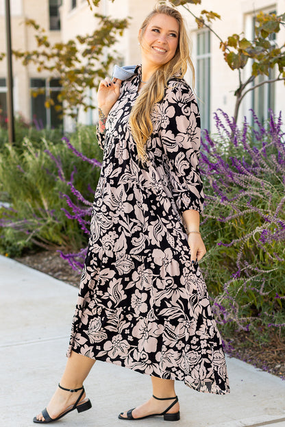 Plus Size Floral Puff Sleeve Maxi Dress - Plus Size XL-4XL - View 6