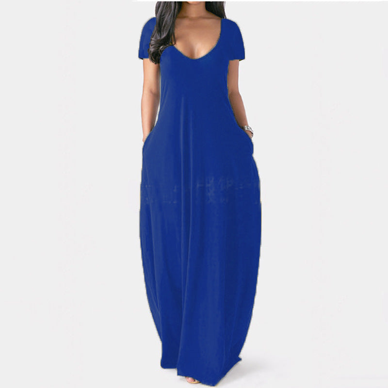 Plus Size V-Neck Short Sleeve Maxi Dress