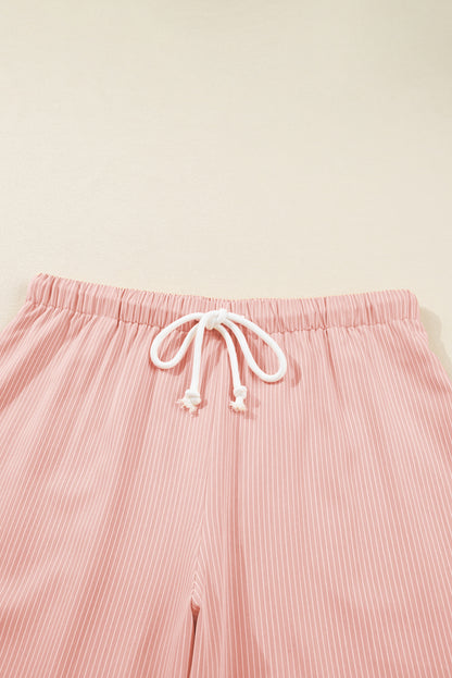 Plus Size Pink Stripe Drawstring Loose Pants
