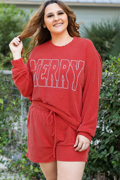 Plus Size MERRY Ribbed Knit Lace-up Waist Set - Plus Size XL-4XL - View 1