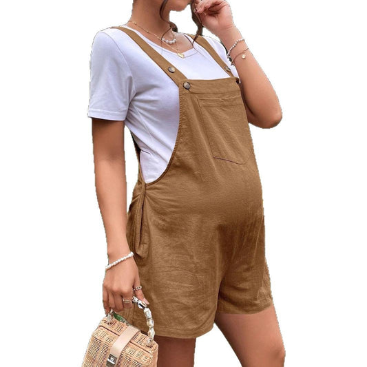 casual breathable maternity shorts adjustable waistband with suspenders five-quarter length - Plus Size Clothing