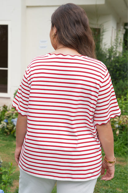 Plus Size Scalloped Trim Round Neck Short Sleeve Top - Plus Size XL-4XL - View 2