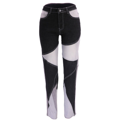 Plus Size High Waist Wide Leg Two Tone Stretch Jeans