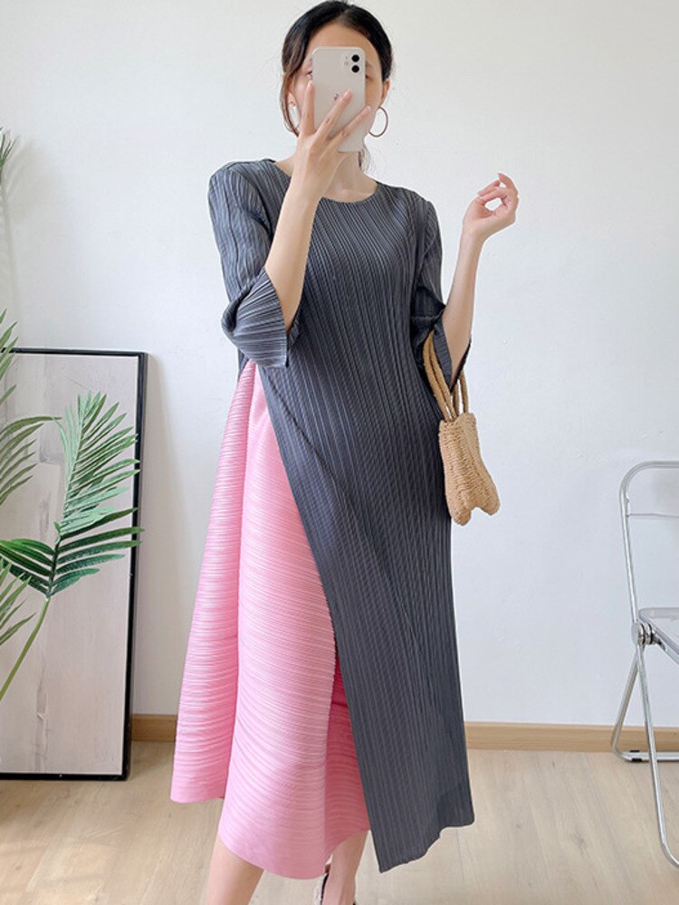 Plus Size Pleated Colorblock Summer Dress