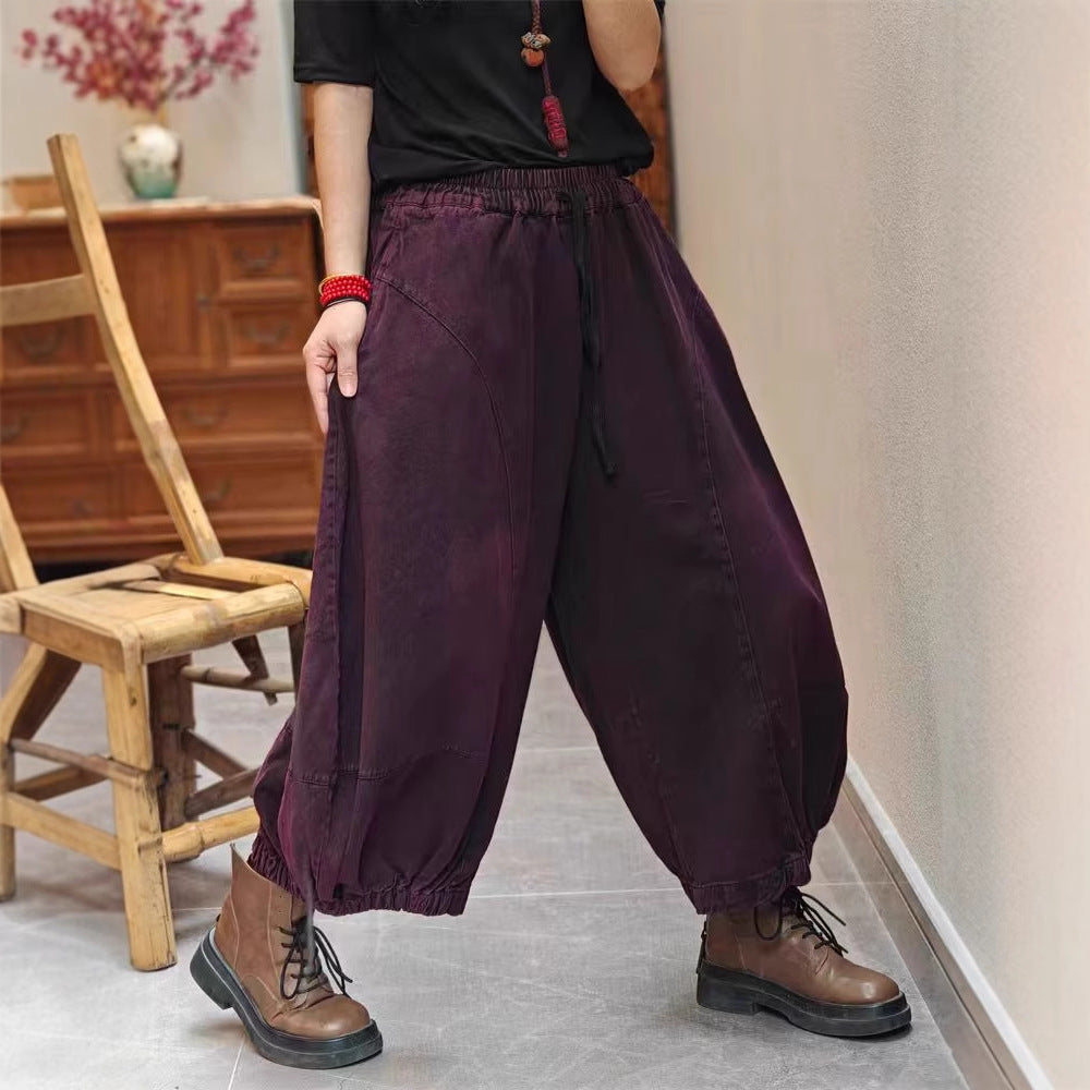 Plus Size Vintage Distressed Wide Leg Denim Pants
