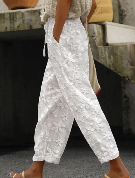 Plus Size Lace-Up Cropped Casual Pants