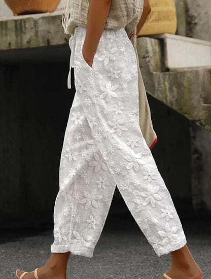 Plus Size Lace-Up Cropped Casual Pants