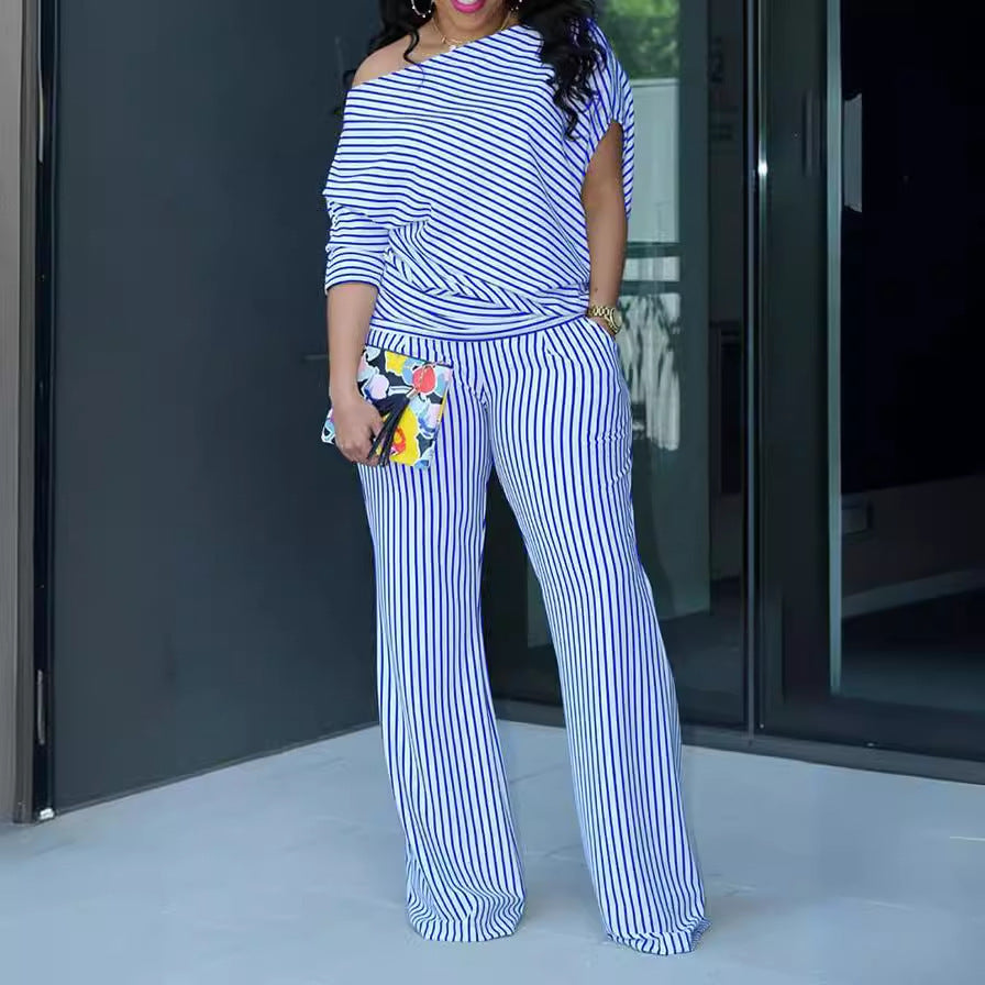 Plus Size Asymmetrical Off-Shoulder Two-Piece Set