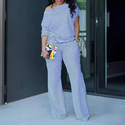Plus Size Asymmetrical Off-Shoulder Two-Piece Set
