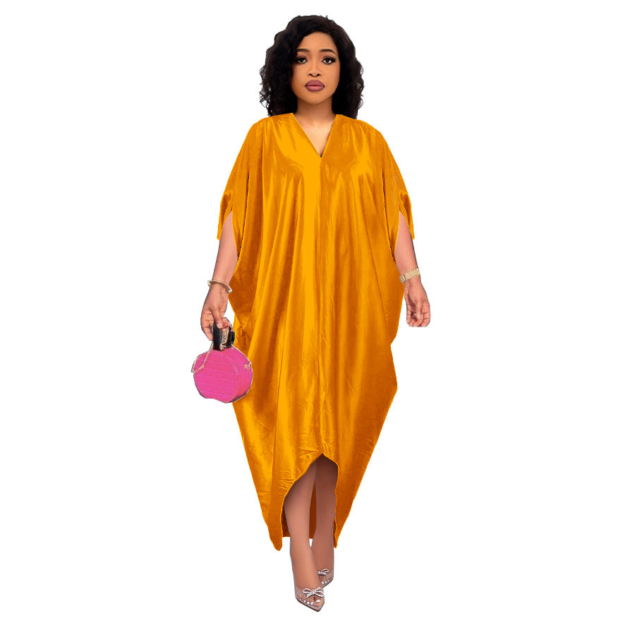 Plus Size V-Neck Solid Color Dress