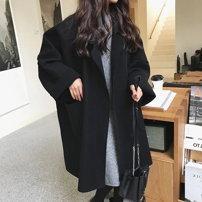 Plus Size Elegant Woolen Trench Coat Winter