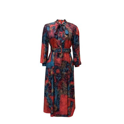 Plus Size Long Sleeve High Waist Printed Dress - Plus Size XL-4XL - View 6