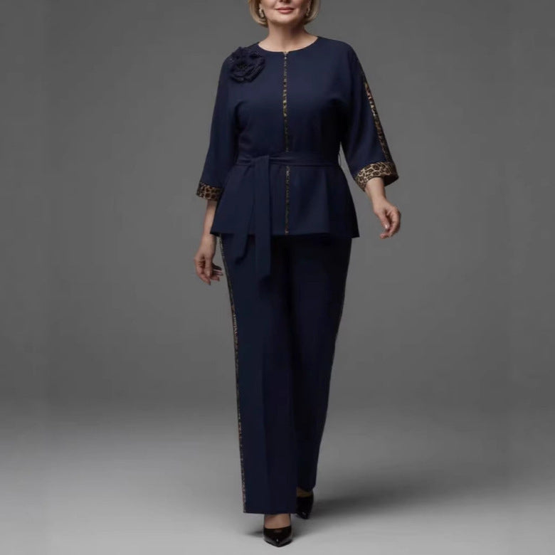 Plus Size Elegant Patchwork Casual Pant Set