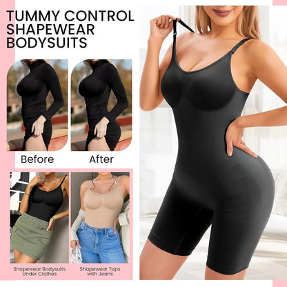 Plus Size Seamless Shapewear Jumpsuit Long Leg — back view