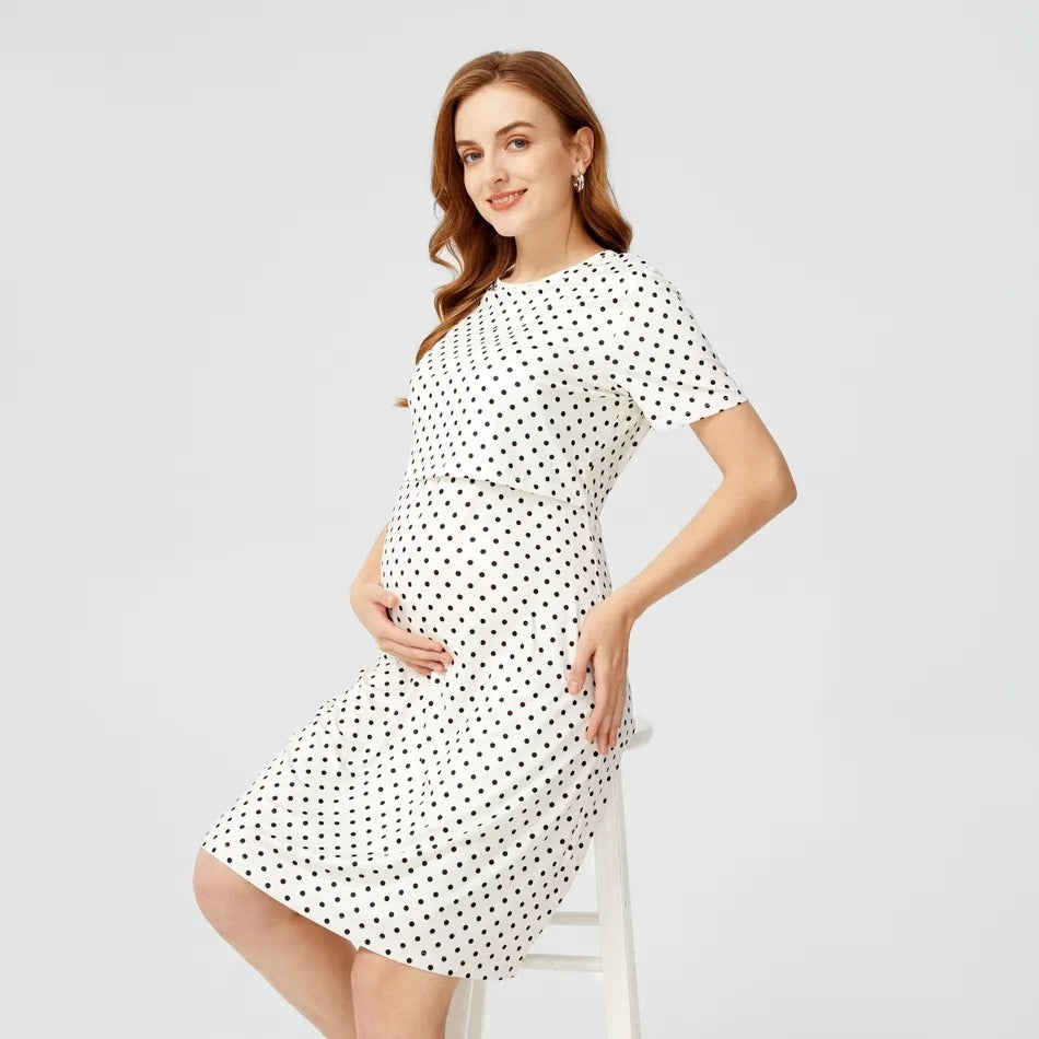 Plus Size Polka Dot Nursing Dress Short Sleeve