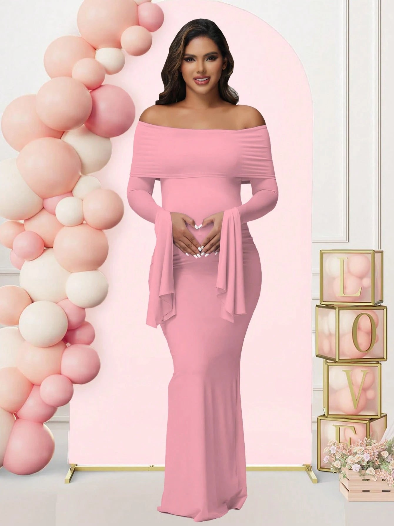 Flared Sleeve One-Shoulder Evening Dress Fitted Bodycon with Slit Maternity Dress - Plus Size Clothing
