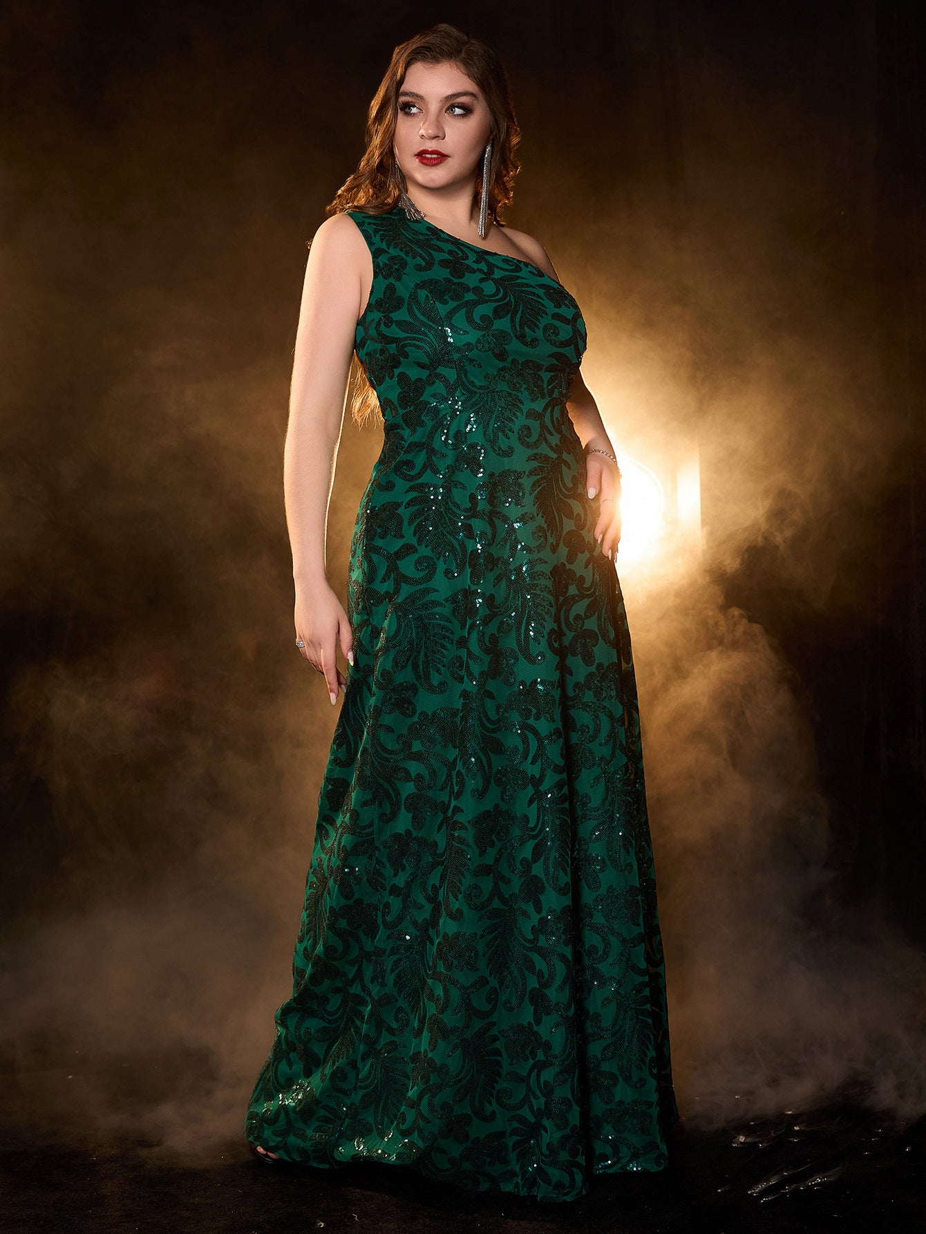 Plus Size Elegant Asymmetric Neckline A-Line Evening Gown