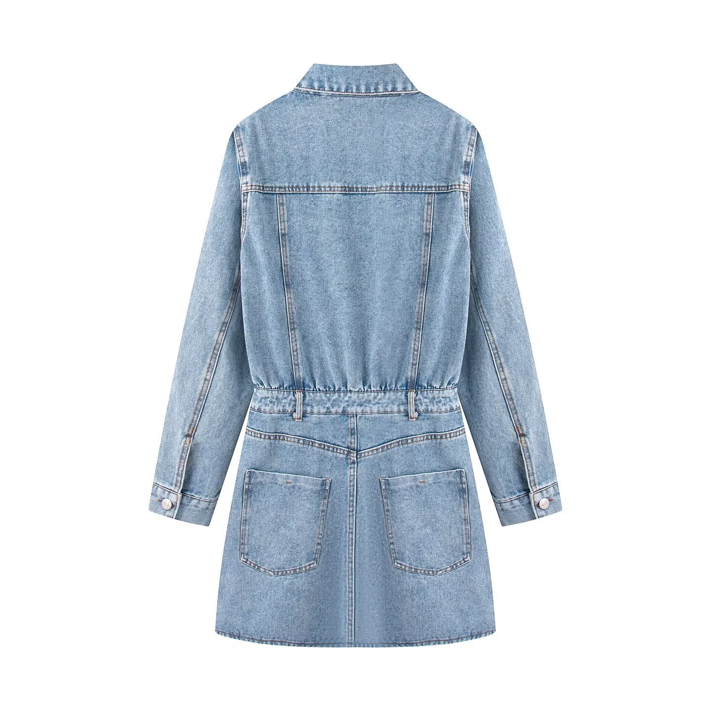 Plus Size Long Sleeve Polo Denim Dress