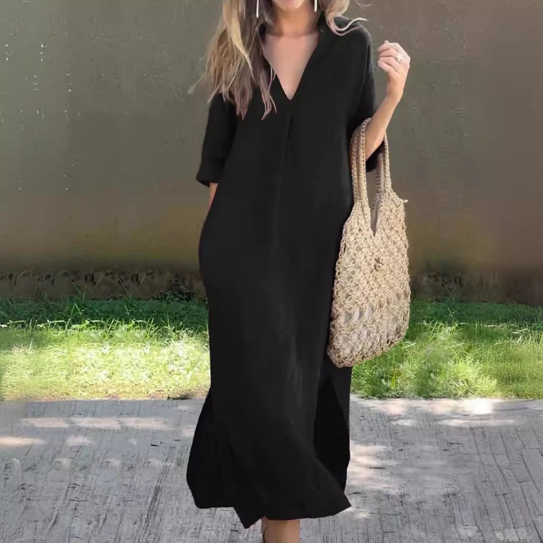 Plus Size V-Neck Summer Dress with Pockets