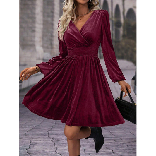 Plus Size Fashionable Commuter Long Sleeve Midi Dress
