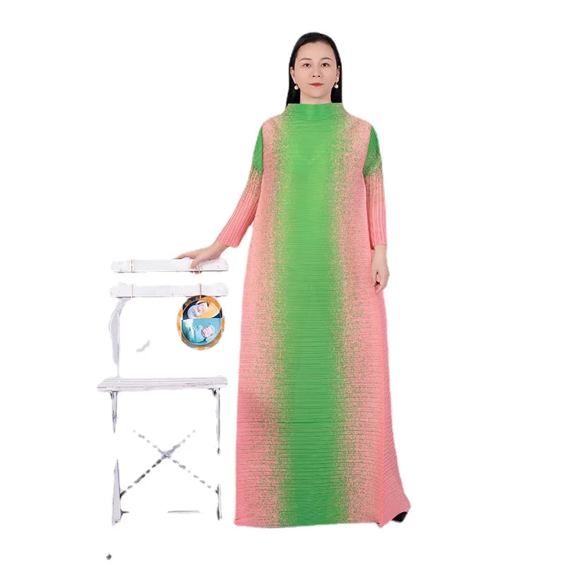 Plus Size Multicolor Geometric Print Long Sleeve Dress