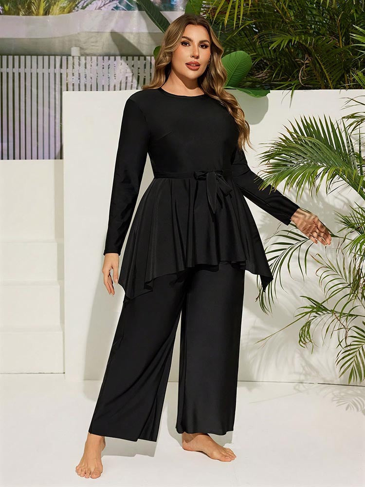 Plus Size Long Sleeve Two-Piece Swimwear Set