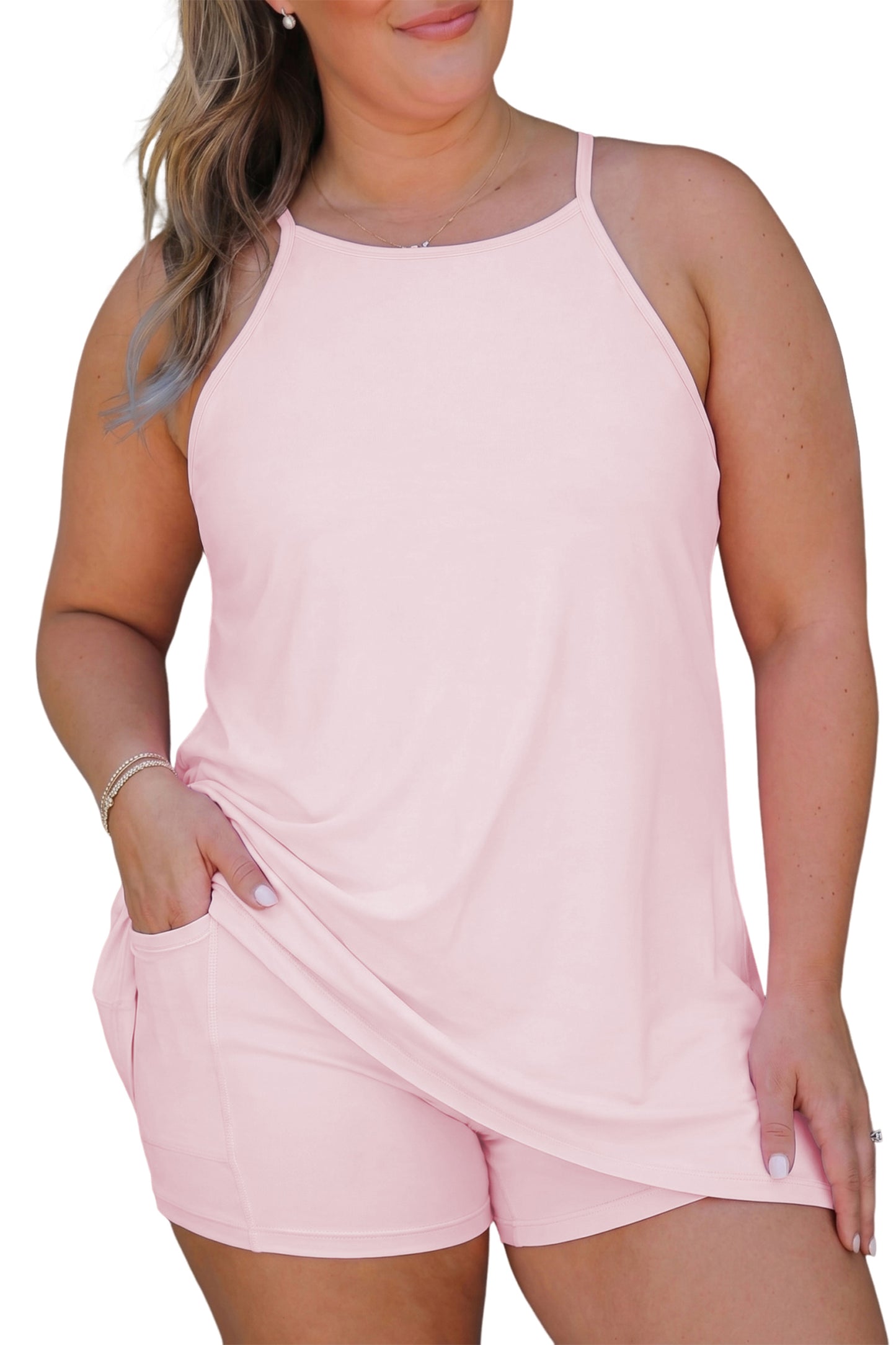 Plus Size Sleeveless Two Piece Dress Set with Shorts