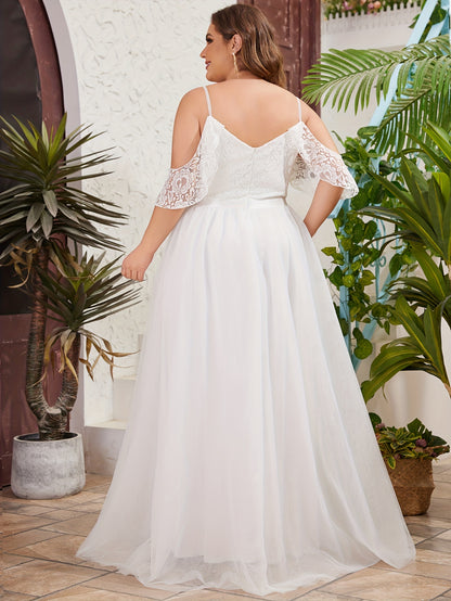 Plus Size Cold Shoulder Wedding Dress - Plus Size XL-4XL - View 3