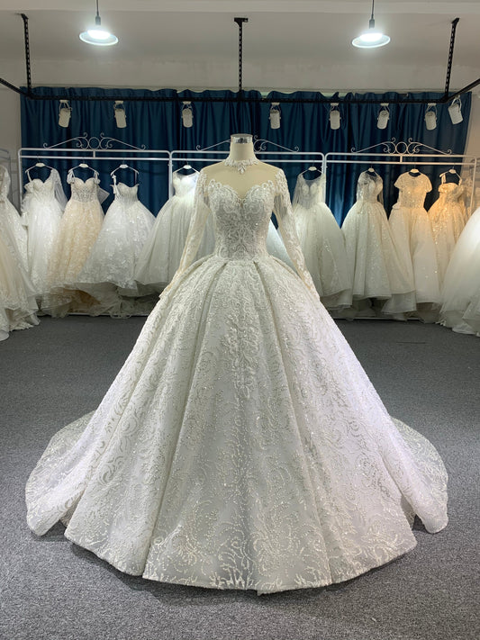 Plus Size High Neck Lace Wedding Dress - Plus Size XL-4XL