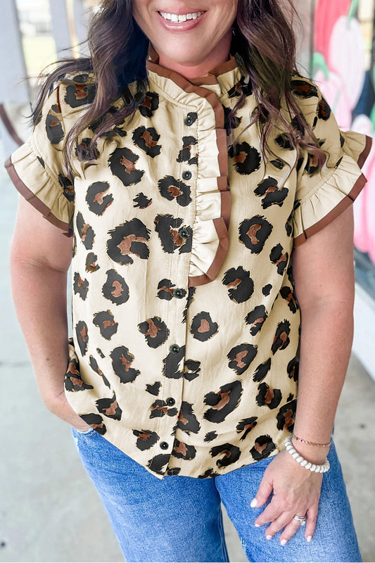 Plus Size Leopard Print Color Block Blouse - Plus Size XL-4XL - View 1