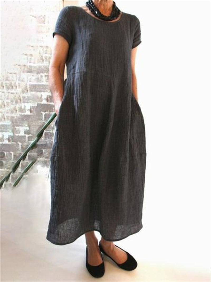 Plus Size Cotton Linen Midi Dress | Sizes S-5XL