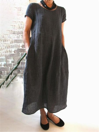 Plus Size Cotton Linen Midi Dress - Plus Size XL-4XL - View 10