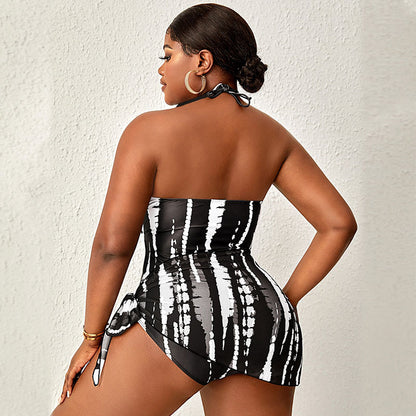 Plus Size Striped Backless One-Piece Swimsuit
