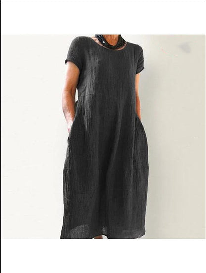 Plus Size Cotton Linen Midi Dress - Plus Size XL-4XL - View 11