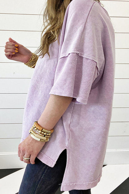 Plus Size Mineral Wash Drop Sleeve Patchwork Tee