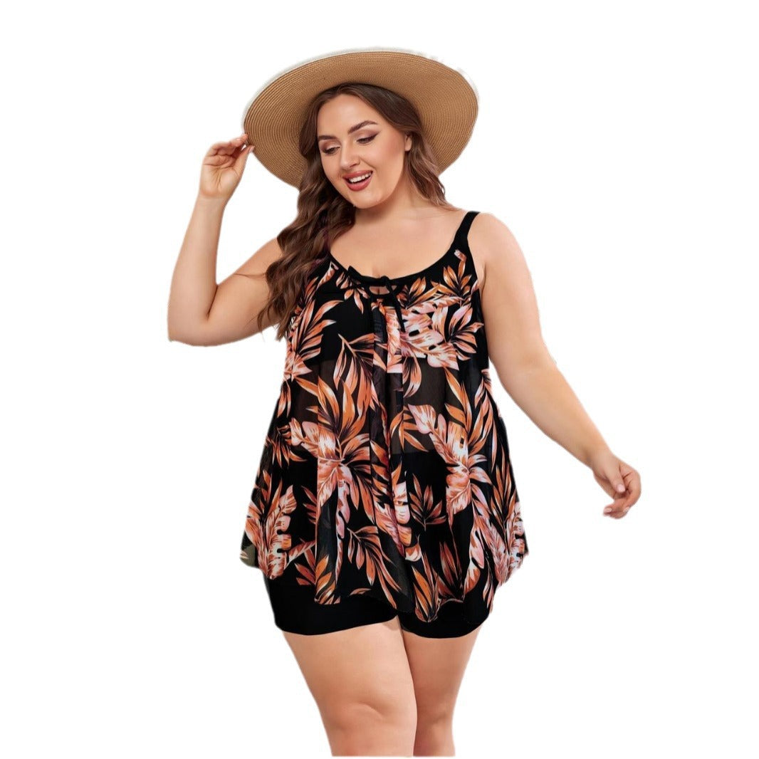 Mesh Split Flat Angle High Waist Pants Large Tankini Swimsuit for Women