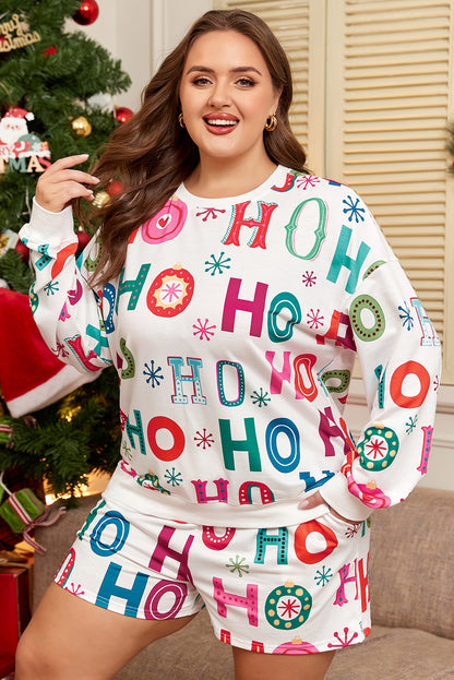 Plus Size Christmas Ho Ho Ho Print Lounge Set