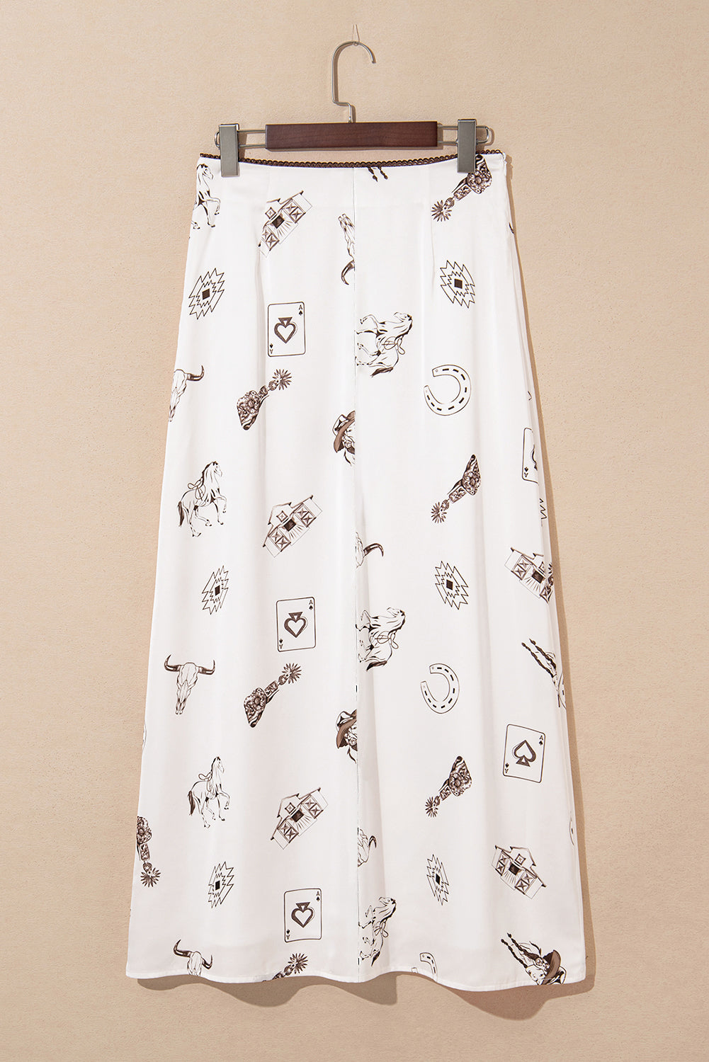 Plus Size Western Print Lace Trim Maxi Skirt