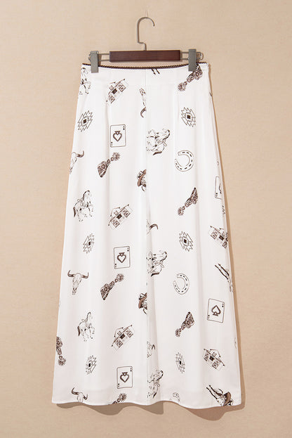 Plus Size Western Print Lace Trim Maxi Skirt