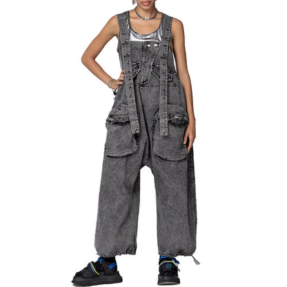 Plus Size Maternity Denim Jumpsuit - Plus Size XL-4XL - View 1