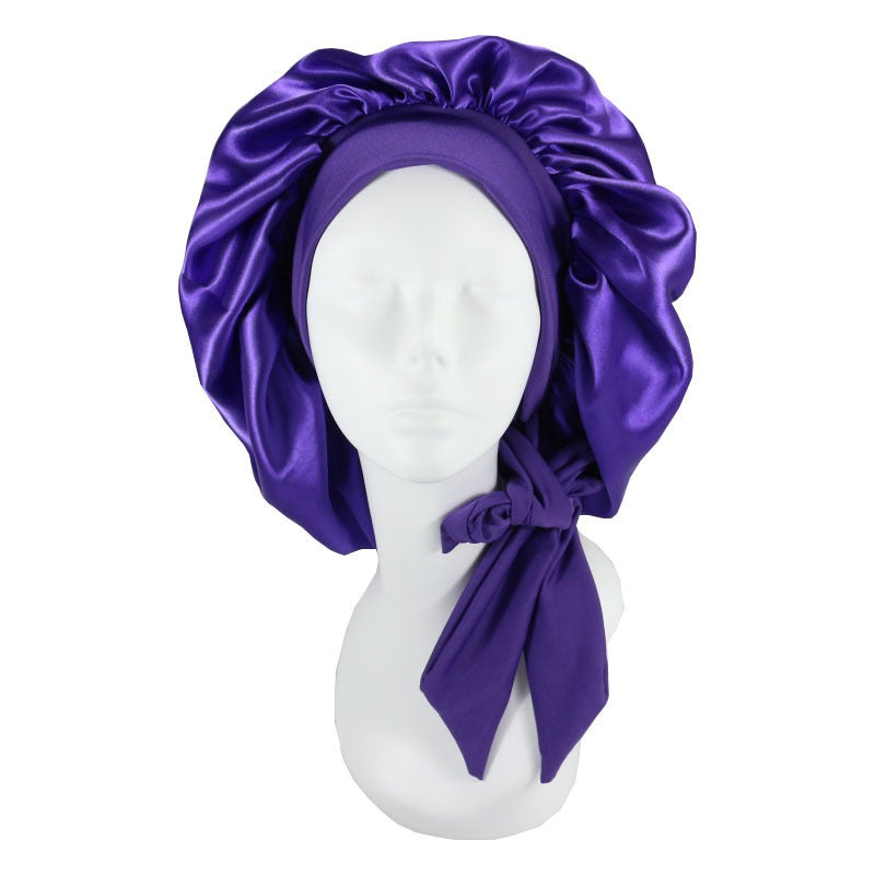 Laced Sleeping Cap Simulation Silk Home Hat Moon Cap Long Hair Care Silk Sleeping Cap Maternity Cap - Plus Size Clothing